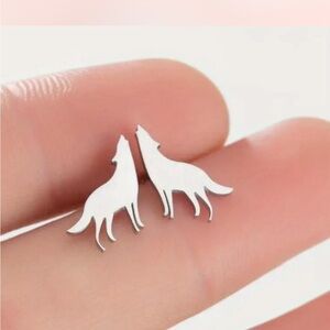 Silver Stainless Steel Howling Wolf Earrings